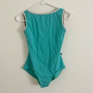 TURQUOISE AND WHITE YUMIKO BALLET DANCE LEOTARD BODYSUIT SIZE MEDIUM
